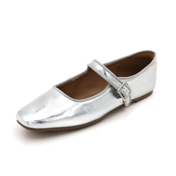 Silver Cushioned Insole Classic Mary Jane Ballet Flat Adjustable Ankle Strap - Picture 10 of 11